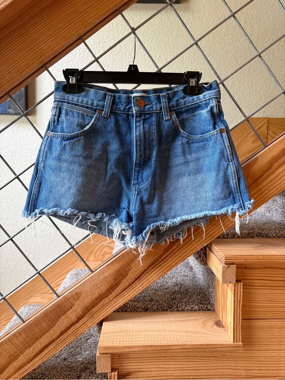 Wrangler Blue Distressed High-Rise Denim Cutoff Shorts
